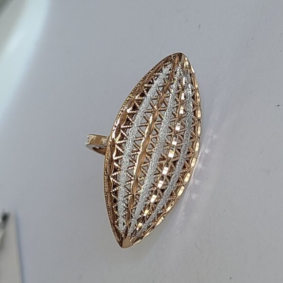 Boho Sterling Silver Rose Gold Marquis Two Tone Full Finger Statement Ring - Picture 3 of 13